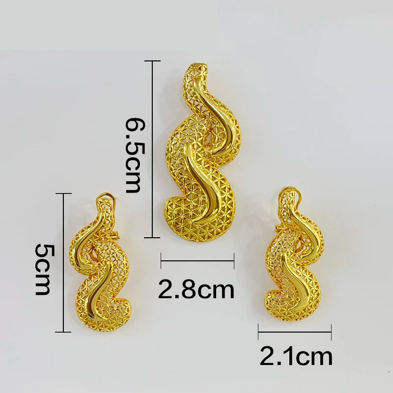 Parure Dorée Pendentif Rond Boucles Géométriques