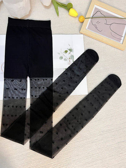 Collant Noir Motif Cœurs et Pois
