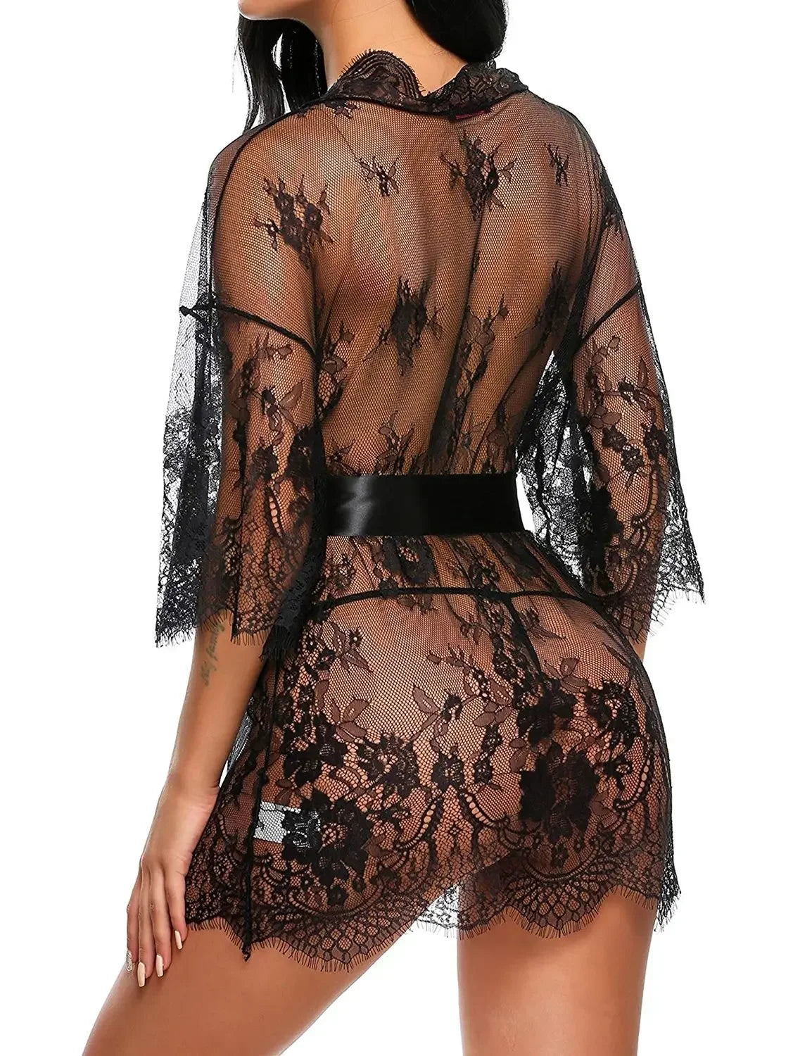Nuisette Dentelle Transparente Col V avec String
