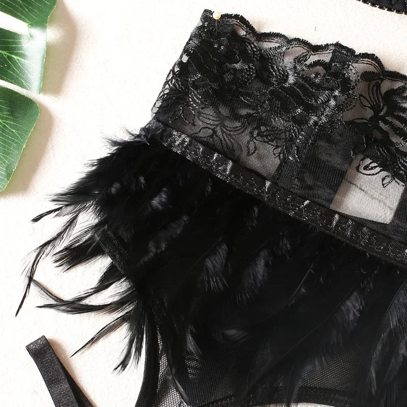 Ensemble Lingerie Dentelle Fine à Plumes