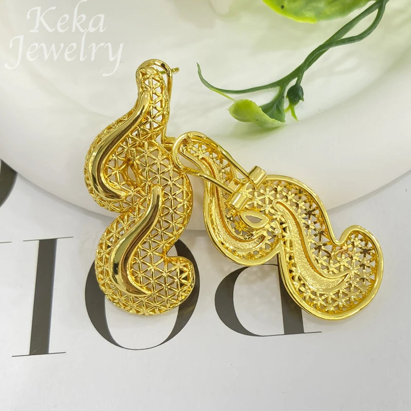 Parure Dorée Pendentif Rond Boucles Géométriques