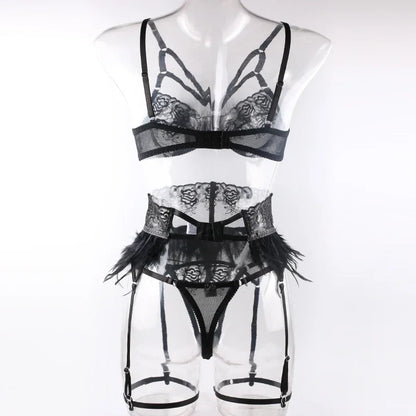Ensemble Lingerie Dentelle Fine à Plumes