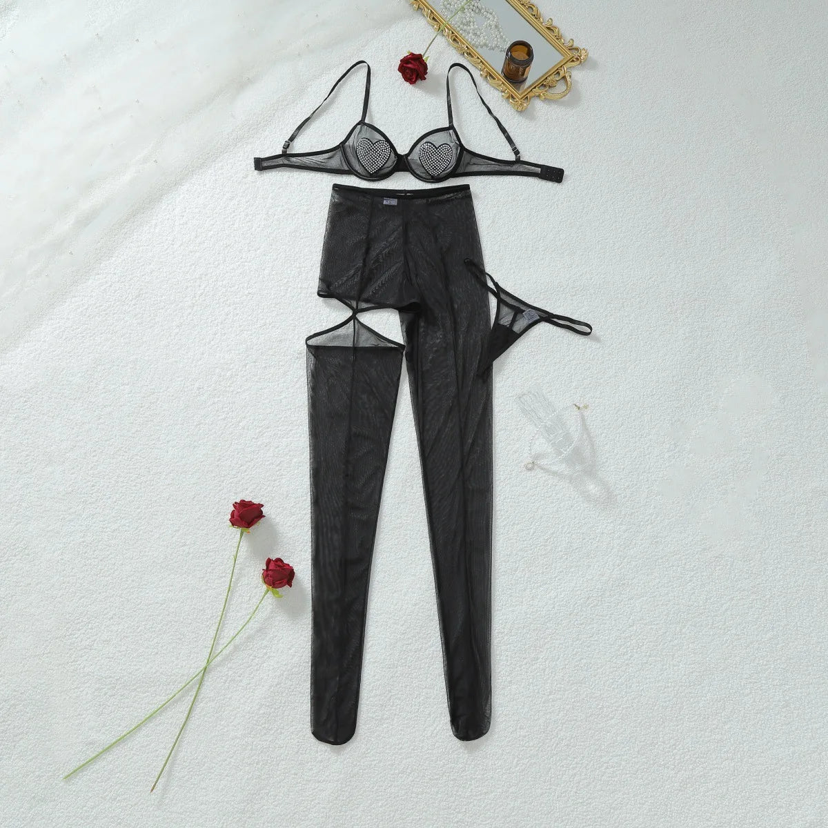 Ensemble 3 Pièces Romantique Strass Cœur