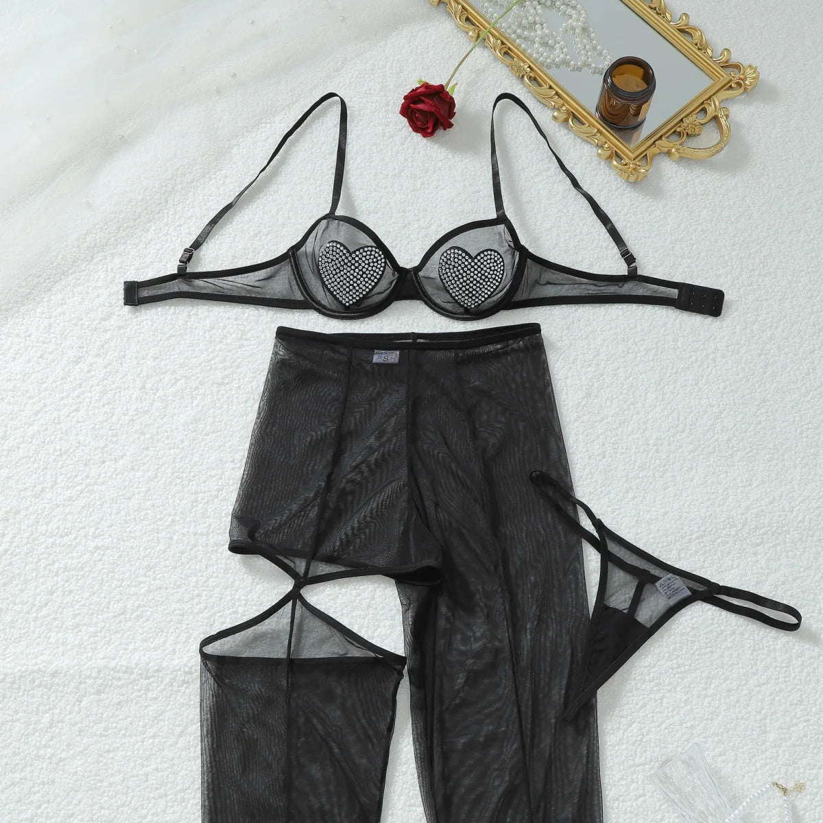 Ensemble 3 Pièces Romantique Strass Cœur