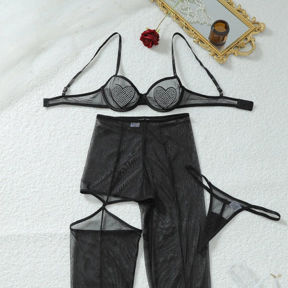 Ensemble 3 Pièces Romantique Strass Cœur