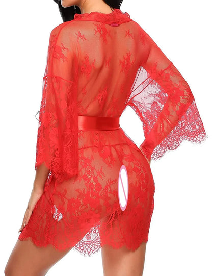 Nuisette Dentelle Transparente Col V avec String