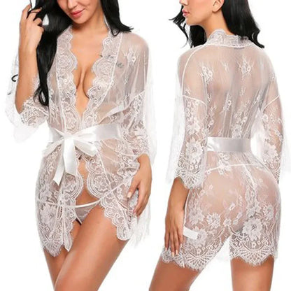 Nuisette Dentelle Transparente Col V avec String