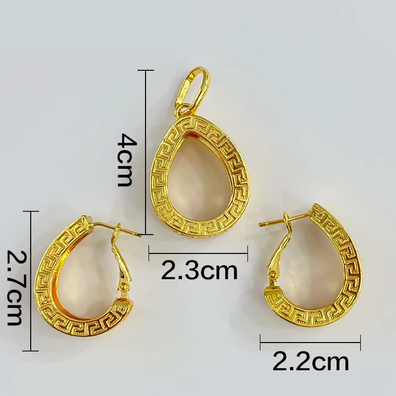 Parure Dorée Pendentif Rond Boucles Géométriques