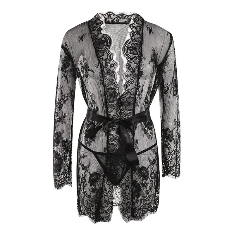 Nuisette Dentelle Transparente Col V avec String